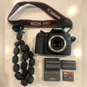 Canon EOS 50D Camera w/ Strap, Tripod, 2 Batteries, Battery Charger, & SD Card